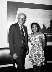 Congressman John W. Olver (right) with Lauren Rhodes, visitor to his congressional office from National Young Leaders Conference