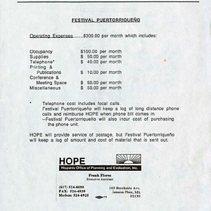 Invoice of the Hispanic Office of Planning and Evaluation, Inc., detailing operating expenses of the Festival Puertorriqueño