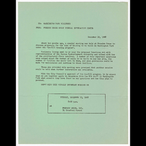 Memorandum from Freedom House Urban Renewal Information Center to Washington Park residents about meeting on December 17, 1968 to discuss in-fill housing program