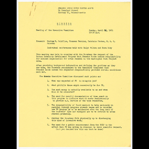 Minutes for Executive Committee meeting on April 16, 1961