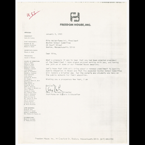 Letter from Leon T. Nelson to Rita Walsh-Tomasini congratulating new election as president of the school committee