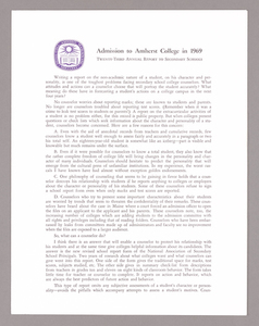 Amherst College annual report to secondary schools, report on admission to Amherst College, and information for applicants for admission, 1969