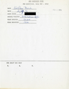Citywide Coordinating Council daily monitoring report for Charlestown High School by Kathleen Field, 1976 February 9