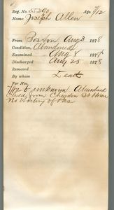 Tewksbury Almshouse Intake Record: Allen, Joseph