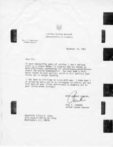 Letter to Silvio Conte from Paul Tsongas regarding Conte's silver anniversary in Congress
