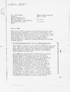 Letter to Theodore Swem from John Nicol regarding Wrangell St. Elias National Park proposal in southeastern Alaska