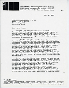 Letter form the Institute for Democracy in Eastern Europe to Mayor Raymond L. Flynn
