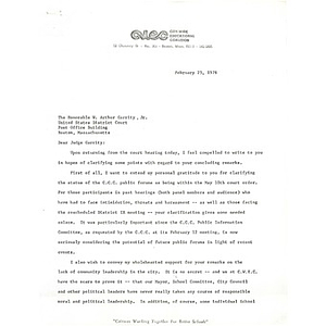 Letter, Judge Garrity, February 23, 1976.