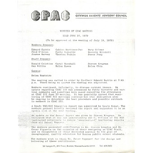 Minutes of CPAC meeting held June 27, 1979.