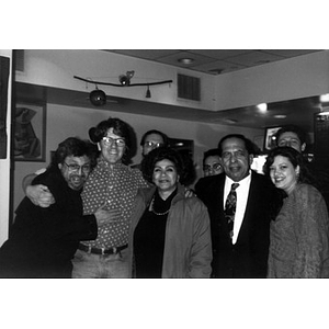 Alex Alvear (second from left) with various unidentified musicians and Cachao (second from right, front row), the Cuban-American bassist and composer.