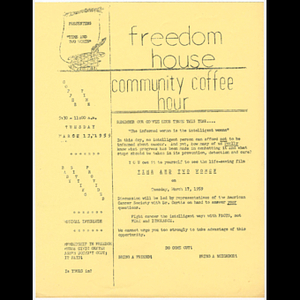 Flier advertising Freedom House Coffee Hour featuring film