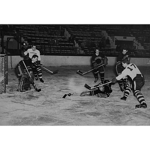 Hockey game between Northeastern University and Harvard