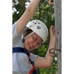 Qinrui Pang on the Torch Scholars Project Adventure Ropes Course