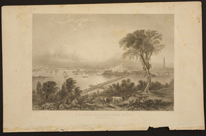 Boston, and Bunker Hill from the east, W.H. Bartlett, engraved for the Ladies companion, location unknown, 1840-1849