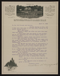Letterhead for Maynard's Camps, Rockwood, Maine, dated April 5, 1932