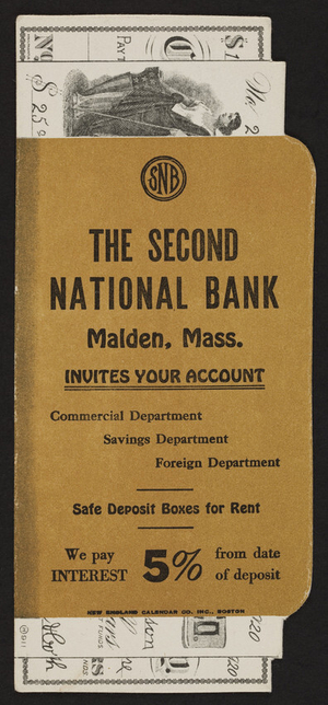 Trade card for The Second National Bank, Malden, Mass., undated