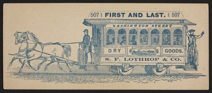 Trade card for S.F. Lothrop & Co., dry goods, 507 Washington Street, Boston, Mass., ca. 1869