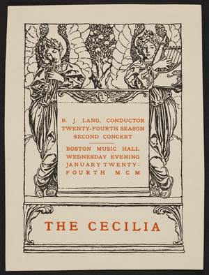 Handbill for The Cecilia, Boston Symphony Orchestra, Boston Music Hall, Boston, Mass., January 24, 1900