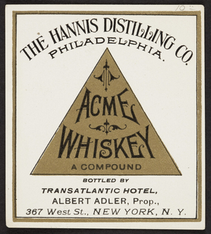 Label for Acme Whiskey, The Hannis Distilling Co., Philadelphia, Pennsylvania, undated