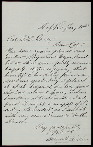 D. Wyatt Aiken to Thomas Lincoln Casey, January 14, 1880