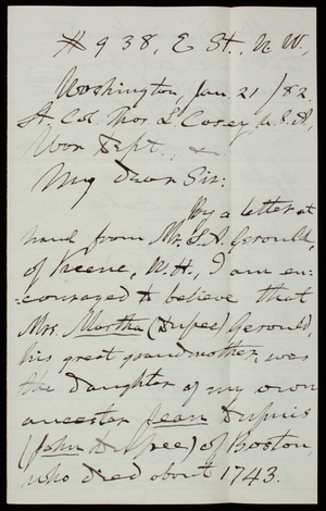 Charles Morse Blake to Thomas Lincoln Casey, January 21, 1882