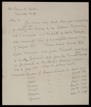 Thomas Lincoln Casey to Hon. Edgar H. Reed, undated [February 1886], draft