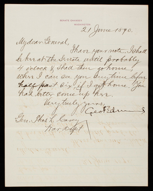 Senator Edmonds to Thomas Lincoln Casey, June 21, 1890 (2)