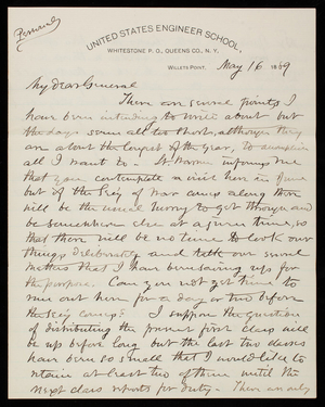 [William] R. King to Thomas Lincoln Casey, May 16, 1889