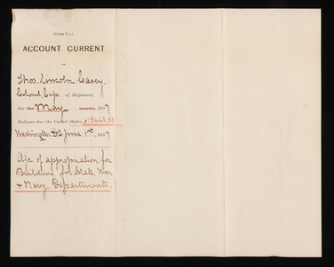 Accounts Current of Thos. Lincoln Casey - May 1887, June 1, 1887