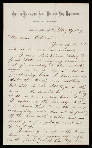 Bernard R. Green to Thomas Lincoln Casey, May 27, 1887