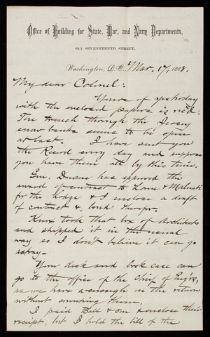 Bernard R. Green to Thomas Lincoln Casey, March 17, 1888