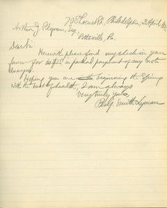 Letter from Benjamin Smith Lyman to Arthur J. Pilgram