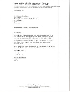 Letter from Mark H. McCormack to Michael Bonallack