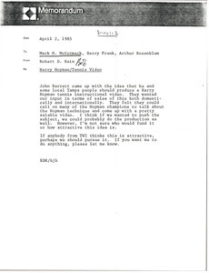 Memorandum from Robert D. Kain to Mark H. McCormack, Barry Frank and Arthur Rosenblum