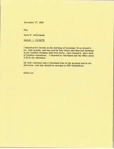 Memorandum from Mark H. McCormack concerning his trip to Detroit on November 11, 1979