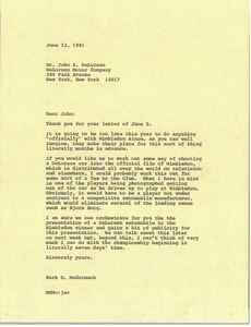 Letter from Mark H. McCormack to John Z. DeLorean