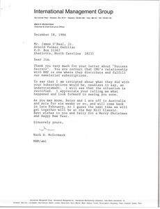 Letter from Mark H. McCormack to James O'Neal