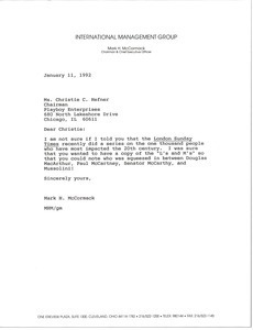 Letter from Mark H. McCormack to Christie C. Hefner