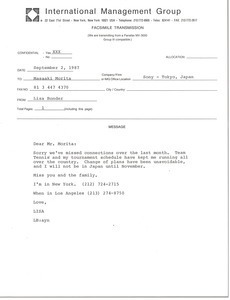 Fax from Lisa Bonder to Masaaki Morita