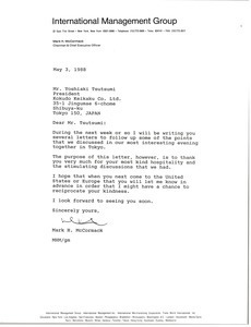 Letter from Mark H. McCormack to Yoshiaki Tsutsumi