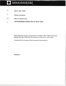 Memorandum from Mark H. McCormack to William Carpenter