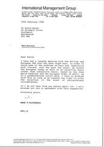 Letter from Mark H. McCormack to David Marsh