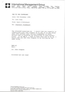 Fax from Mark H. McCormack to John Oney