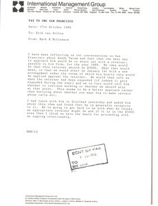 Fax from Mark H. McCormack to Erik van Dillen