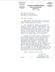 Letter from Hastings Keith to Gloria Xifaras Clark