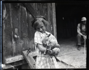 Young girl holding a lamb