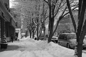 Shoveling out in front of the shops along Route 7 (near the corner of Railraod and Main) after a late-winter snow