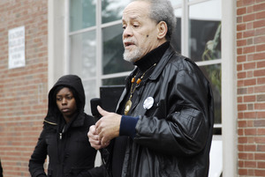 Justice for Jason rally at UMass Amherst: Michael Ekwueme Thelwell speaking to protesters outside the Student Union Building in support of Jason Vassell