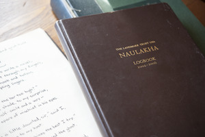 Guest ledger entry and logbook on a table at Naulakha, Rudyard Kipling's home from 1893-1896