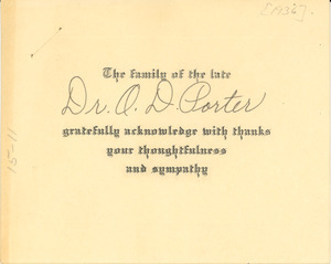 Card from the family of O. D. Porter to W. E. B. Du Bois
